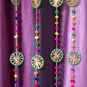 Grihvastu Designer Handmade Multicolor Pom-Pom & Bell Hanging Garlands (4 Feet Pack of 4)