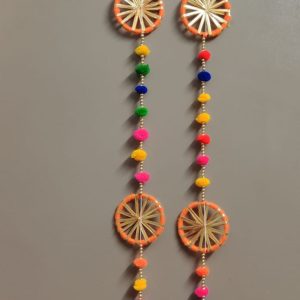 Designer Hanging Decoration Bells Latkan Handicrafts Strings Garlands Torans (Approx 4 Ft) Multi Color Wall Door Entrance Pooja Room Home Traditional