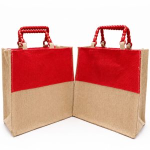Grihvastu Reusable Jute Work Tote Lunch Bag with Zip - Beige Large Hessian Tiffin Carry Bag, 11x12 Inches (Pack of 2)