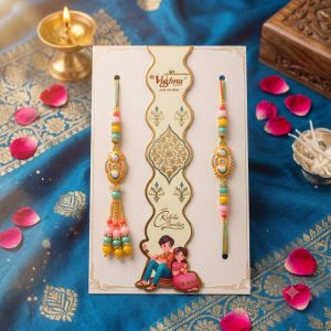 Grihvastu Handcrafted Pastel Festive Bhaiya Bhabhi Rakhi Set (Pack of 2)