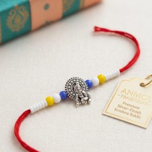 Grihvastu Handcrafted Premium Silver-Finish Bal Krishna Devotional Rakhi (Single String)